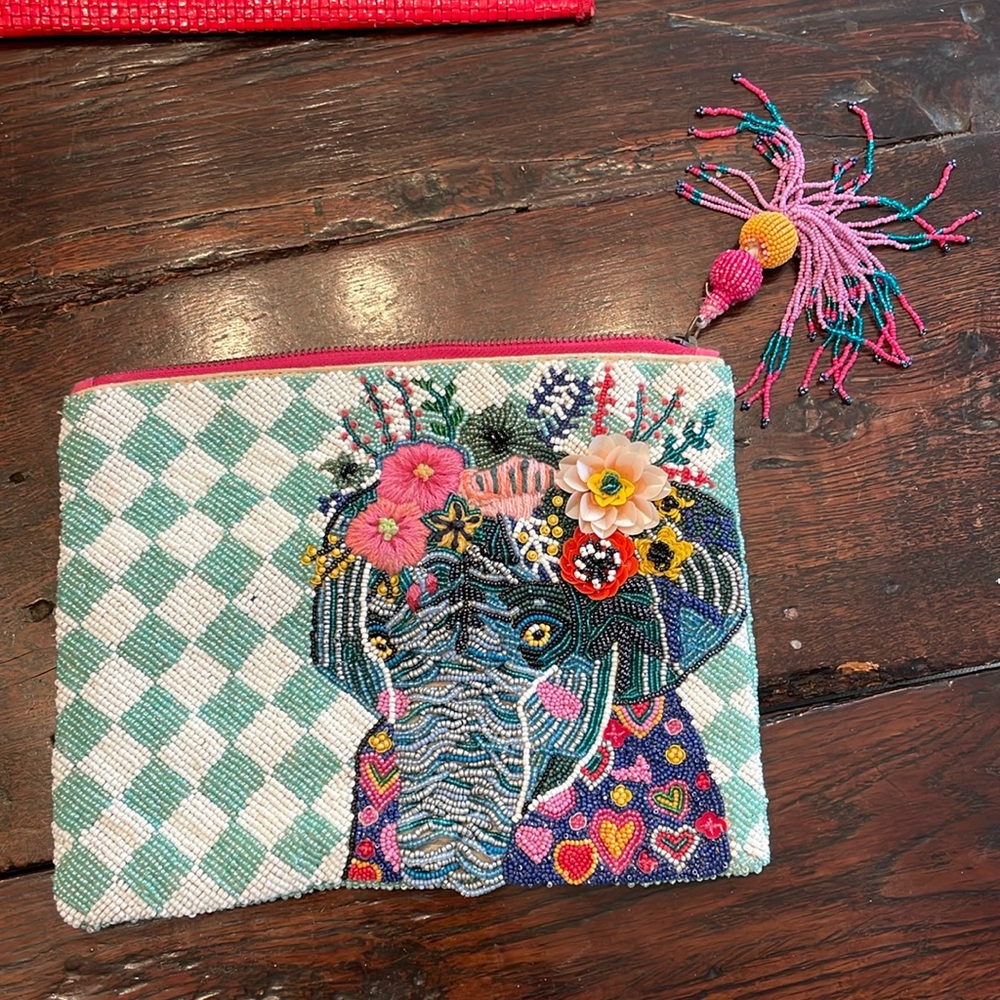Anthropologie Beaded bag Elephant Clutch handbag purse - Multicolor